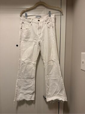 James Jeans White Cropped Raw-Hem Flare Jeans